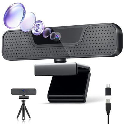 ToLuLu 4K Auto Focus Webcam for PC, 4 AI Noise-Canceling Mics UHD Web cam | Auto Light Correction, 85°FOV Computer Web Camera, USB Plug&Play Webcam with Tripod & Privacy Cover Works w/Zoom/Skype/Google - style: 4K Autofocus Webcam with Cover & Tripod