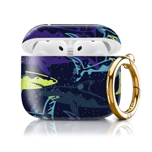 Cute Case Cover Compatible with AirPods 4th Generation 2024, Shockproof for Women & Girls with Cute Golden Round Buckle – Protective, Anti-Drop Design(Cute Shark) - color: Cute Shark