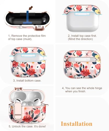 TATOFY for AirPods Pro 2nd Generation Case with Lock Carabiner Cleaner, Slim AirPod Pro 1st & 2nd Hard Case Cover, Compatible with MagSafe (Water Pink) - color: Water Pink, size: AirPods Pro 1st & 2nd Gen