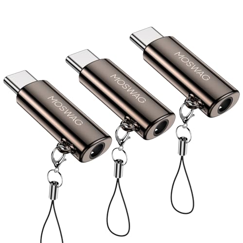 MOSWAG USB C to 3.5mm Headphone Adapter, Typc C to 3.5mm Aux Headphone Adapter, USB C to Aux Audio Zinc Alloy Adapter for Samsung GalaxyS23 S22 S21 Ultra, Pixel 7/6 iPad Pro/Air/Mini | Hi-Fi Audio Converter and Microphone in Zinc Alloy High Resolution Com