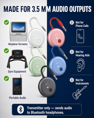 Avantree SoundJet R1 - Airplane Bluetooth Adapter for AirPods, 25H | Qualcomm aptX Adaptive & HD, dual-headphone pairing, 25-hour battery, USB-C charging, and single/dual airline plugs - color: 7. Set of 5-Color