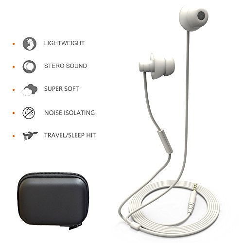 MAXROCK Unique Total Soft Silicon Sleeping Headphones Earplugs Earbuds with Mic for Cellphones, Tablets and 3.5 mm Jack Plug (White) - color: White