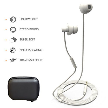 MAXROCK Unique Total Soft Silicon Sleeping Headphones Earplugs Earbuds with Mic for Cellphones, Tablets and 3.5 mm Jack Plug (White) - color: White