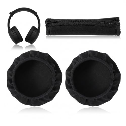 3 PCS Headphone Headband Covers, 1 PCS Headphone Band Cover with Zipper and 2 Pairs Elastic Headphones Covers for Men Women Studying Sports Gaming Gym, Black