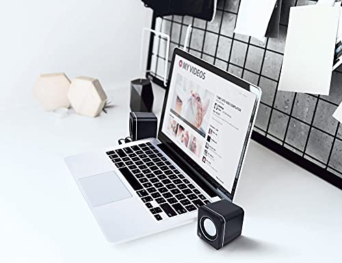 MANHATTAN USB Powered Stereo Speakers, 3.5mm Audio Plug, Volume Control, Bl | USB bus- compact pair with inline level knob, 3 ft lead, 90 Hz-20 kHz response, 166898 - color: Black Silver