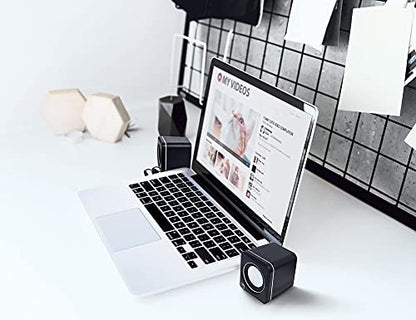 MANHATTAN USB Powered Stereo Speakers, 3.5mm Audio Plug, Volume Control, Bl | USB bus- compact pair with inline level knob, 3 ft lead, 90 Hz-20 kHz response, 166898 - color: Black Silver
