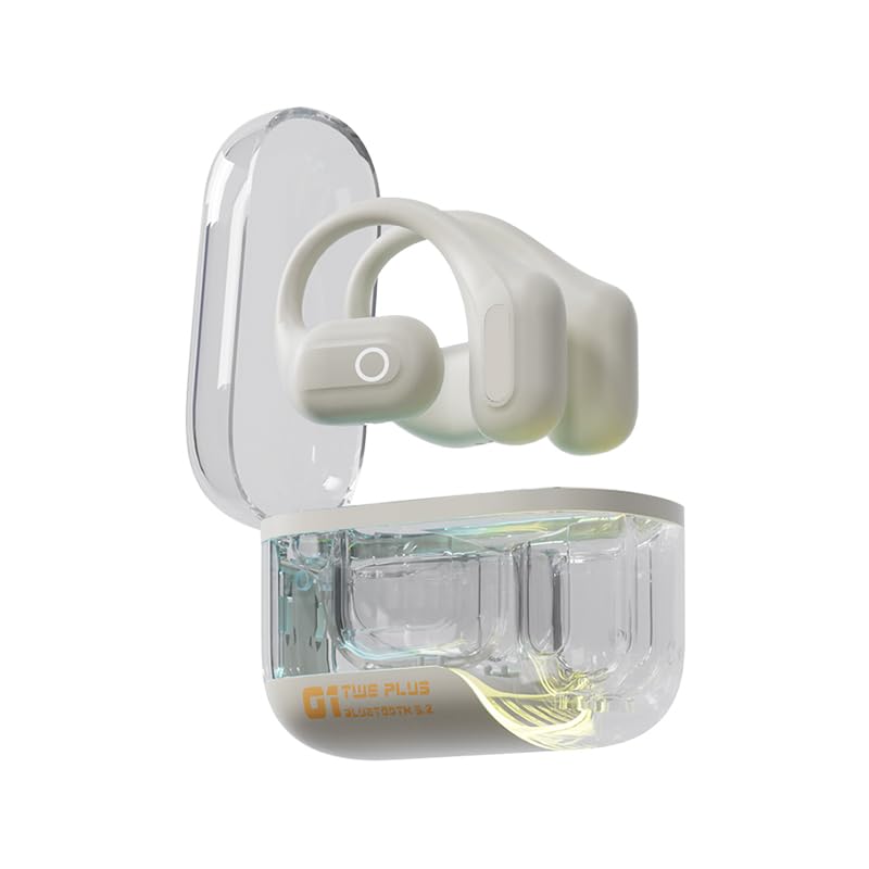Clear Earhook TWS Gaming On Ear Earbuds - Wireless Earphones Low Latency with Charging case Over Ear Bluetooth Headphones Open Ear TWS Headset Suitable for Gamers/Runners/Fitters/Sport -White