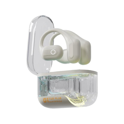 Clear Earhook TWS Gaming On Ear Earbuds - Wireless Earphones Low Latency with Charging case Over Ear Bluetooth Headphones Open Ear TWS Headset Suitable for Gamers/Runners/Fitters/Sport -White