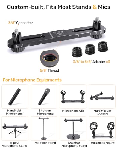 Stereo Mic Bar, Adjustable Dual Microphone Mount Bar,Universal Double Mic Holder for Stand,Precision Stereo Spacing Mic Bar for Podcast,Live Streaming,Studio Recording,Fit 3/8"&5/8" Threaded Mic Stand - size: Stereo Mic Bar