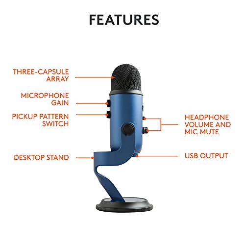 Logitech Creators Blue Yeti USB Microphone for PC, Mac, Gaming, Streaming, Podcasting, Studio and Computer Condenser Mic with Blue VO!CE Effects, 4 Pickup Patterns, Plug and Play - Midnight Blue | Mac, Gaming, Streaming, Podcasting, Studio and Computer Co