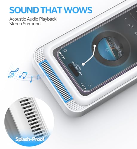 Coolpow Shower Phone Holder Waterproof with Speaker Holes Wall Mount Case | 480° Adjustable, Enhanced Sound Quality Waterproof & Anti-Fog Bathroom Phone Holder Mount Stand, 4"-7" Phones - color: White