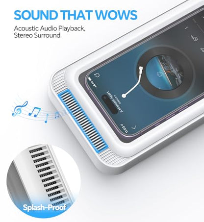 Coolpow Shower Phone Holder Waterproof with Speaker Holes Wall Mount Case | 480° Adjustable, Enhanced Sound Quality Waterproof & Anti-Fog Bathroom Phone Holder Mount Stand, 4"-7" Phones - color: White