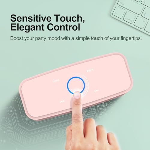 DOSS SoundBox Touch Wireless Bluetooth Speaker-12W HD Sound with Rich Bass | Portable & Small Design, IPX5 Waterproof, 20H Playtime, Handsfree, House, Office Desktop, Bedroom, Indoor Use, Light Pink - color: Light Pink