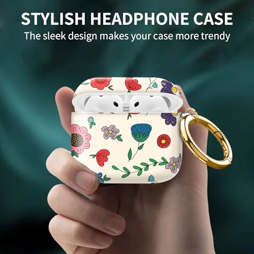 Compatible with AirPods 4th Generation Case 2024, Shockproof Cover with Golden Buckle for Women & Girls, Protective Anti-Drop Design(Cute Cartoon Flower) - color: Cute Cartoon Flower