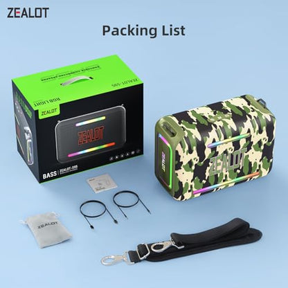 ZEALOT 120W RMS/150W Peak Bluetooth Speaker, Portable Wireless Speakers IPX6 Waterproof Bluetooth Subwoofer Speaker with LED Light, 40H Playtime, Custom EQ, Stereo TWS Pairing for Outdoor, Party-Camo - color: Camouflage
