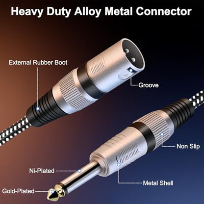 XLR Male to 1/4 Inch TS Cables 6 FT/2Pack, Nylong Braided XLR 3 Pin Male to Quarter inch 6.35mm TS Unbalanced Interconnect Wire Mic Cord (Pure Copper Conductors) - size: 6FT