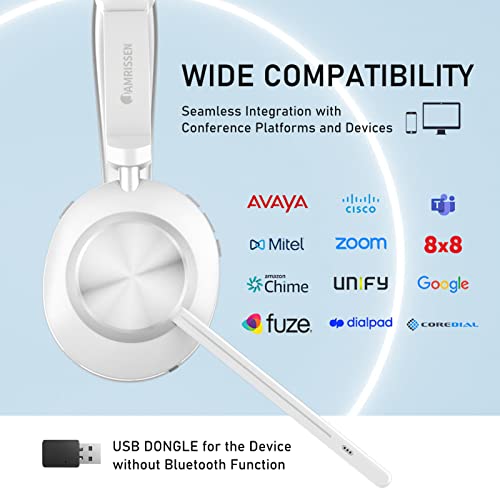 Wireless Headset with Mic for Work, Bluetooth Headset with Microphone, AI Noise Canceling Mic & Mute, Wireless Headphones with USB Dongle & Charging Dock for PC/Cell Phones/Call Center/Teams
