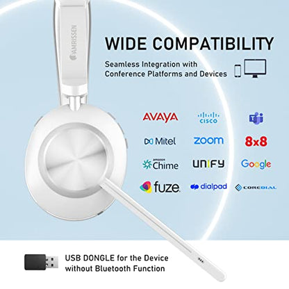 Wireless Headset with Mic for Work, Bluetooth Headset with Microphone, AI Noise Canceling Mic & Mute, Wireless Headphones with USB Dongle & Charging Dock for PC/Cell Phones/Call Center/Teams