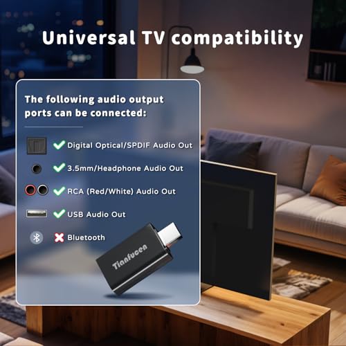Tianfucen BKM400 Wireless Headphones for TV Watching | TV Headphones Wireless for Seniors, Easy Plug & Play with USB Transmitter, No Lip-Sync Delay, 40H Playtime, Comfortable,Black