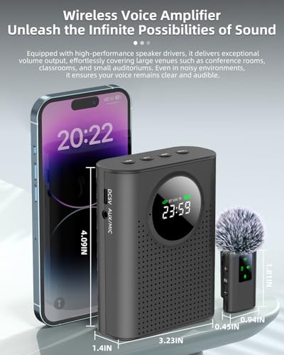 S67 Voice Amplifier Wireless Microphone for Teachers Classroom Rechargeable, Mini Lavalier Lapel Mic, Portable Speaker PA System with LED Display for Class, Tour Guide, Coaches, Black - color: Black 1 Mic