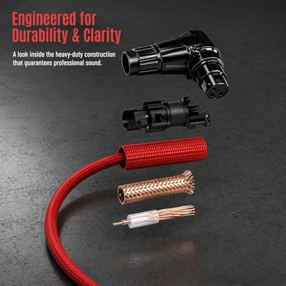 XLR Right Angle Cable 1ft 2-Pack, 90 Degree Male to Female, OFC Noise-Free Mic Cord for Podcast Home Studio Recording, for Shure Focusrite Audio Interface Mixer