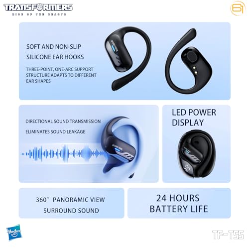 Transformers TF-T55 Open-Back Bluetooth Wireless Earbuds, Sleek Wing-Like Design Passive Noise Cancelling in-Ear Cool HiFi Calling Dual Modes Sports Earphones LED Display (Yellow - Bumblebee) - color: Bumblebee Yellow