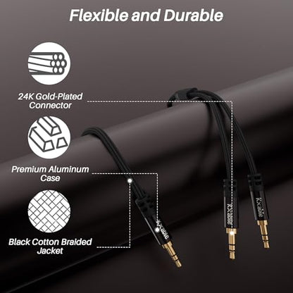 Kxable 1/8 Inch TRS Stereo Y Splitter Cable 4FT, 3.5mm Male to 2-Male Y-Splitter Stereo Audio Cable, for Cell Phone PC Laptop, Speaker, Headphones, Suitable for Switching or Two Sets of Speakers - size: 4FT