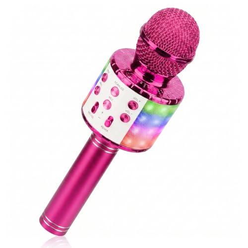 ShinePick Karaoke Microphone, 4 in 1 Wireless Microphone with LED Lights Handheld Portable Karaoke Machine, Home KTV Player, Compatible with Android & iOS Devices(Purple) - color: purple