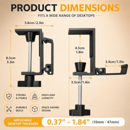 JAKO Headphone Stand for Desk, Aluminum Alloy Foldable Headphone Holder - Headset Stand Hook Mount, PC Gaming Headset Holder Under Desk Clamp for Office, Computer, Student Class Table, Handmade Table - color: Black