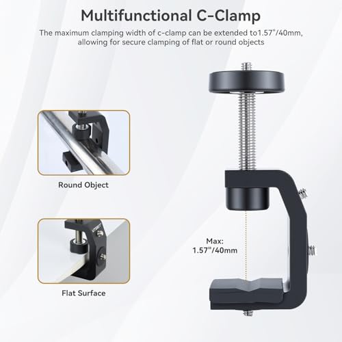 UTEBIT 40mm C-Clamp Camera Mount with Mini Ball Head, Black - size: 40mm