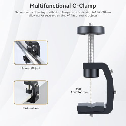 UTEBIT 40mm C-Clamp Camera Mount with Mini Ball Head, Black - size: 40mm