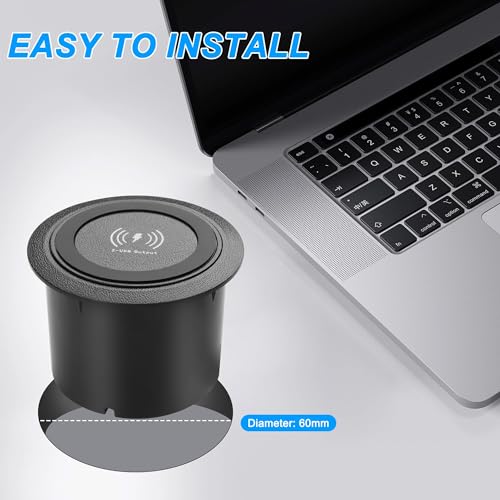 XMSJSIY Desktop Embedded Wireless Charger 3-in-1 Multifunctional Pop-Up 10W Fast Charging Wireless Charger USB Desktop Charger Dual USB Charging for Smartphone for Bedside Table, Desks, Furniture