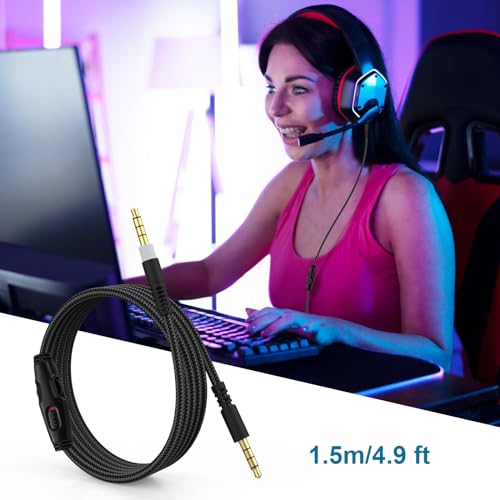 HyperX Cloud Alpha Replacement Cable - Compatible with Cloud Alpha, Mix, Flight, Logitech G633, G933 Gaming Headsets - 3.5mm Audio Cable with Mute & Volume Control (No Mic, 4.9ft) - style: 4.9FT