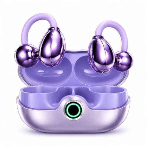 OpenEarRing Open Ear Headphones, Open Ear Earbuds, Clip-On Wireless Earbuds with Bluetooth 6.0, Built-in Mic, 40H Playtime, Lightweight Secure Fit Earbuds for Running, Sports, Workout, purple earbuds
