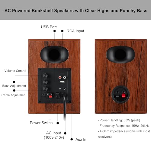 4-Inch Powered Bluetooth Bookshelf Speakers, Black - color: Walnut