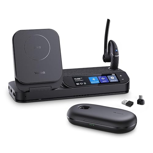 YealinkBH71 Workstation Pro Teams Certified Speaker and On Ear Bluetooth Headset BH71, Dongle, Charging Case, for Video/Mobile Phone Calls, Compatible with Zoom, UC Meet, Gold Support Plan, 1208654