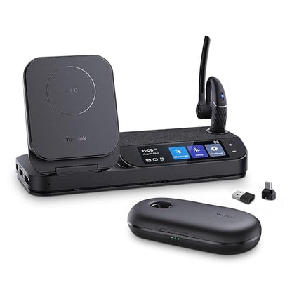 YealinkBH71 Workstation Pro Teams Certified Speaker and On Ear Bluetooth Headset BH71, Dongle, Charging Case, for Video/Mobile Phone Calls, Compatible with Zoom, UC Meet, Gold Support Plan, 1208654