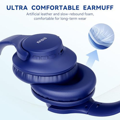 KVIDIO Bluetooth Headphones Wireless Over Ear Headsets 65H Playtime | Deep Bass, HiFi Stereo, Bluetooth 6.0, Microphone, Comfortable Fit, Foldable, Lightweight, Low Latency for Travel Home Office - color: Blue