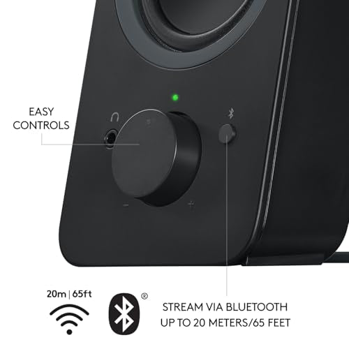 Logitech Z207 2.0 Stereo Computer Speakers with Bluetooth - size: 9.5"x3.5"x4.9"