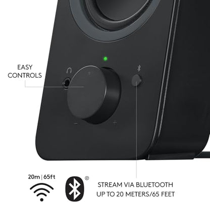 Logitech Z207 2.0 Stereo Computer Speakers with Bluetooth - size: 9.5"x3.5"x4.9"