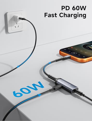 JSAUX USB C Headphone Adapter and Charger, 2-in-1 Type to 3.5mm Audio with PD 60W Fast Charging for iPhone 16 Pro/16 Pro Max/16/16 Plus/15 Pro Max/15 Pro,Samsung S24/S24+/S23/S22/S21,iPad Pro-Red | USB C Headphone Adapter and Charger, 3.5mm Audio with PD