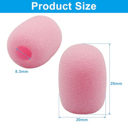 Pink Lapel Headset Microphone Windscreen, 10 Pack | High-Density Sponge Foam Covers, Noise Reduction, Dust & Moisture Protection, Fits Gaming, Office, Fitness, Aviation Headsets - color: Pink
