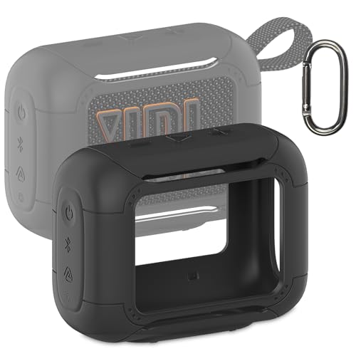 Silicone Cover Case for JBL Go 5 Portable Bluetooth Speaker | Protective Case for Go 5 Speaker, Shockproof Drop-Protection Cover with Carabiner (Black) - color: Black