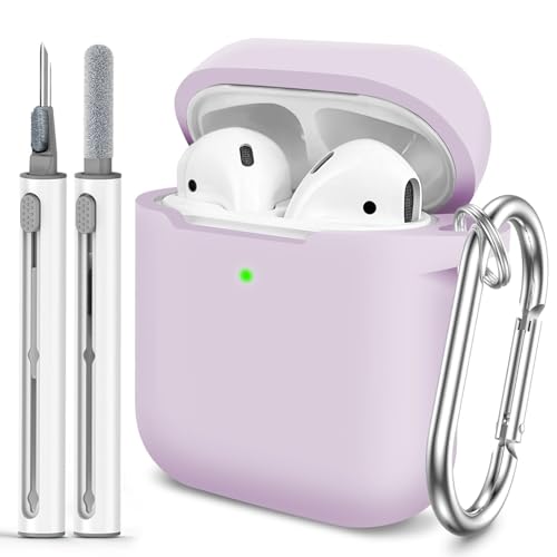 for AirPods 1/2 Case Cover,Come with Cleaner Kit,Soft Skin Silicone Case Cover with Keychain,Full Protective Case for Men and Women,Compatible with AirPods 2nd Generation Case,Lavender - color: B5-Lavender