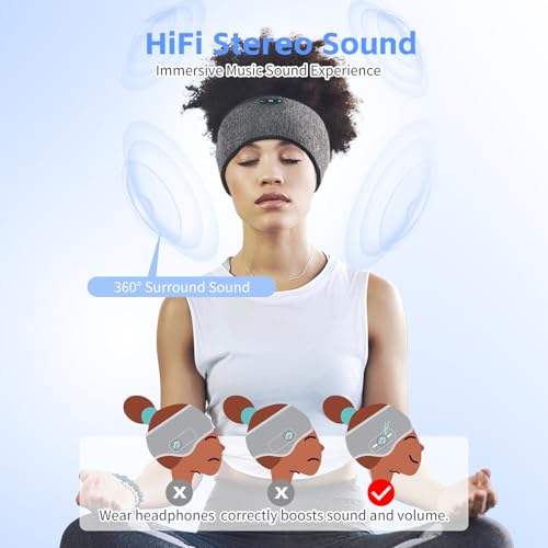 Sleep Headphones Bluetooth 6.0 Headband for Side Sleepers (Gray & Gray) | 200mah cell for 20hr playback, 3mm ultra-thin speaker & mic, HD stereo, removable & washable, 2-in-1 sport & sleep headband - color: x2 Gray