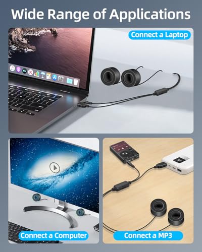 GELRHONR Mini Computer Speaker,Small Computer Speaker, 3.5mm Mini Speaker, 3.5mm TRS AUX Input, Adhesive Backed, USB Powered with Volume Control for Laptop, Raspberry Pi, PC, Phone, 1.2M/3.9FT