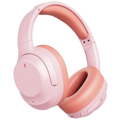Active Noise Cancelling Headphones, Upgraded Wireless Bluetooth Headphones Over Ear with ENC Mic, HiFi Stereo Deep Bass, Noise Canceling Headphones Lightweight, BT 5.4, for Travel/Office/Home, Pcs - color: Pink