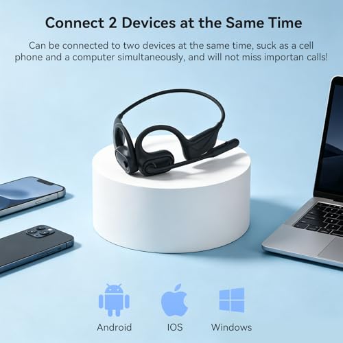 MONODEAL Open Ear Headphones with Mic, Wireless Headset with Microphone