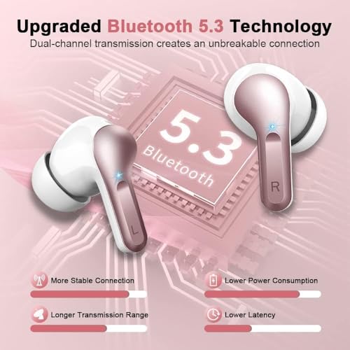 Wireless Earbuds, Bluetooth 5.3 Headphones NEW Ear Buds 40H Bass Stereo - color: Rosegold