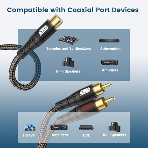 EMK RCA Splitter 2 Male to Female Extension Cable Dual Shielding Gold Plated Nylon Braided RCA Splitter 1 Female to 2 Male Cord Adapter Black/1ft/30CM - size: 1ft/0.3m, style: Black*1Female to 2Male